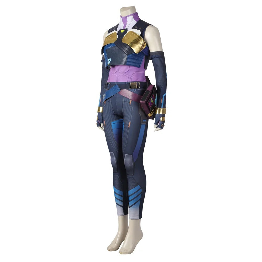 Halloweez Neon Valorant Cosplay Costume – Women's Blue Combat Outfit for Halloween & Parties