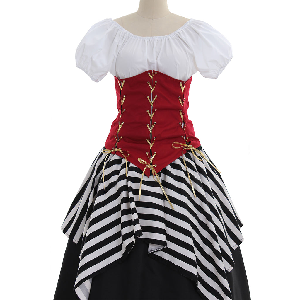 Stylish Red Black Renaissance Corset - Perfect for Pirate & Victorian Themed Parties