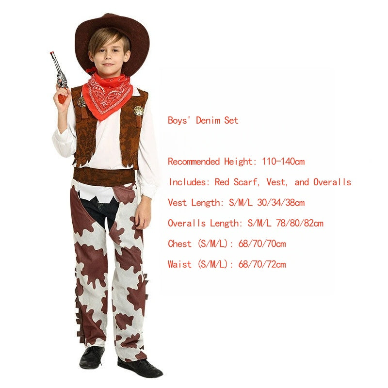 Cross-border Halloween Cosplay Costume Western Cowboy Vest and Skirt for Kids - Halloweez
