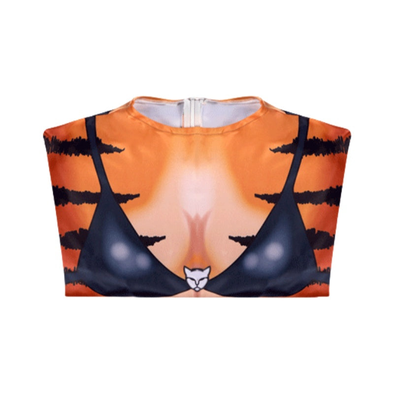 Tiger Pattern Bodysuit Cosplay Stage Performance Costume Halloween Orc Cos Jumpsuit - Halloweez