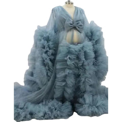 Elegant Long Sleeve Tulle Evening Gown Cosplay Costume for Women - Luxury Ball Gown with Tiered Skirt for Parties and Performances - Halloweez