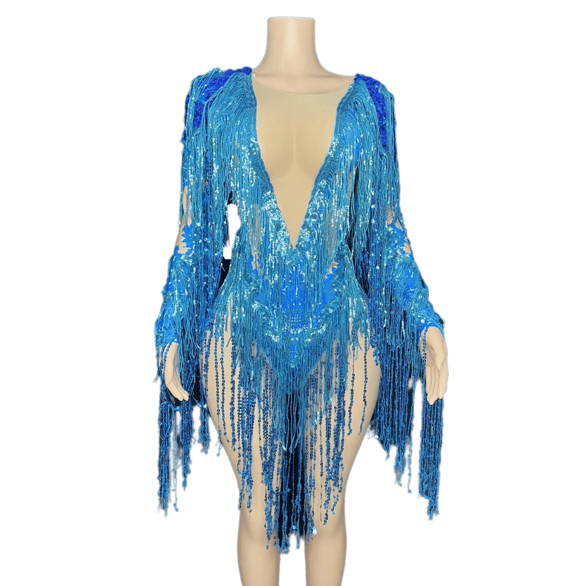 Silver Fringe Sequin Dress - High-End Performance Costume for Female Singers, Models, and Dance Troupes with Full Diamond Embellishments - Halloweez