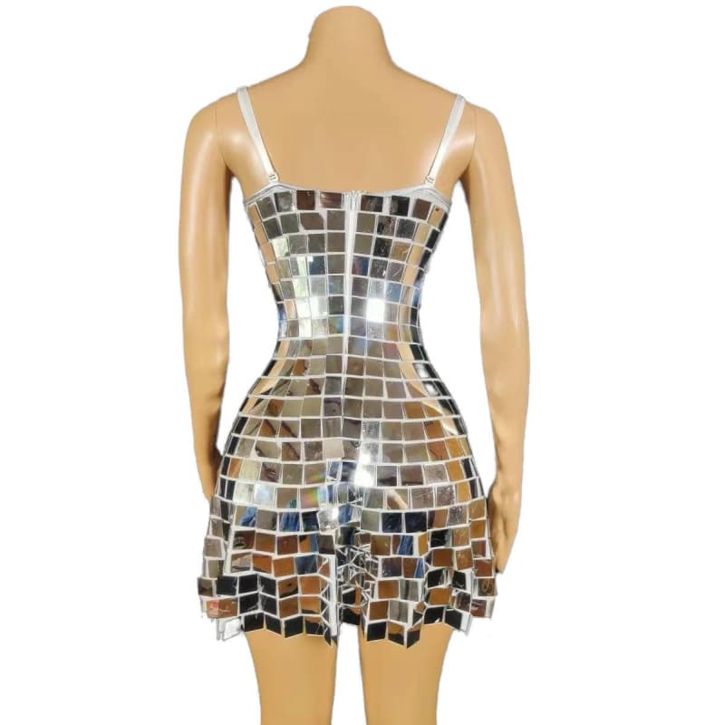 Golden Lens V-Neck Bodycon Dress Silver Cosplay Costume for Nightclub Stage Performance Party - Halloweez