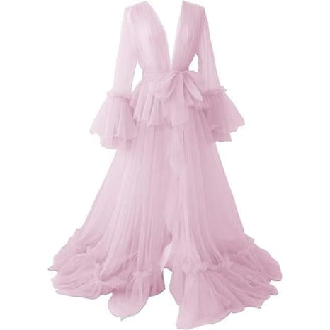 Elegant Women's Long Wedding Robe Sheer Maternity Bathrobe Dreamy Photo Shoot Bridal Party Morning Gown - Halloweez