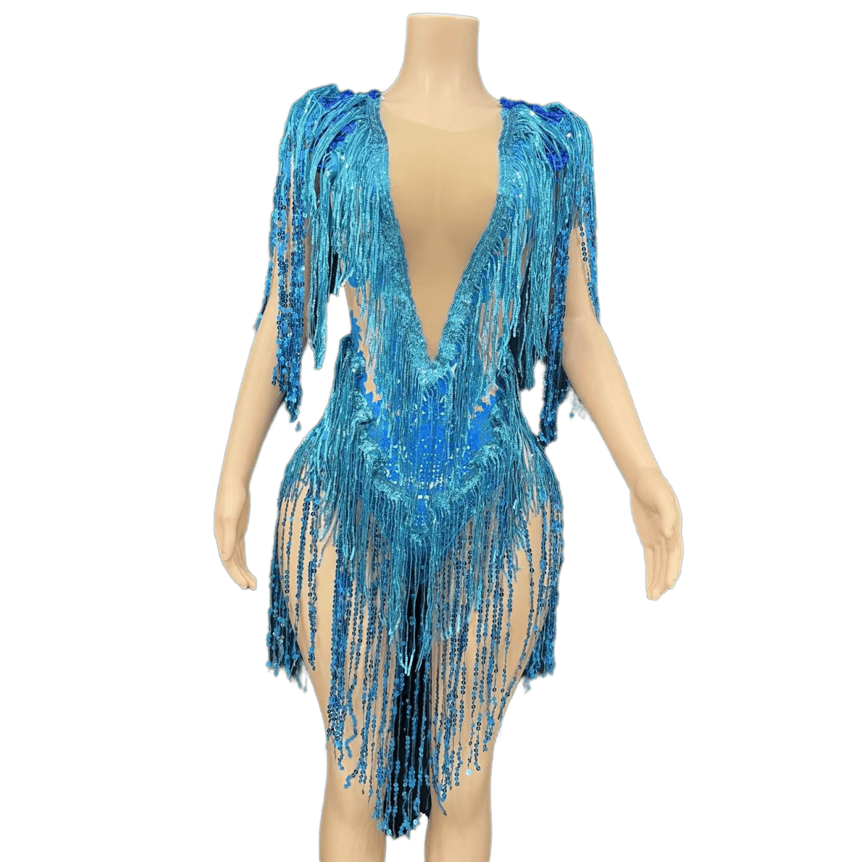 Silver Fringe Sequin Dress - High-End Performance Costume for Female Singers, Models, and Dance Troupes with Full Diamond Embellishments - Halloweez