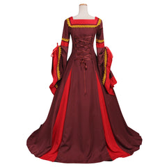 Women's Dark Red Victorian Medieval Manor Dress Costume for Carnival and Party - Custom Made by Halloweez