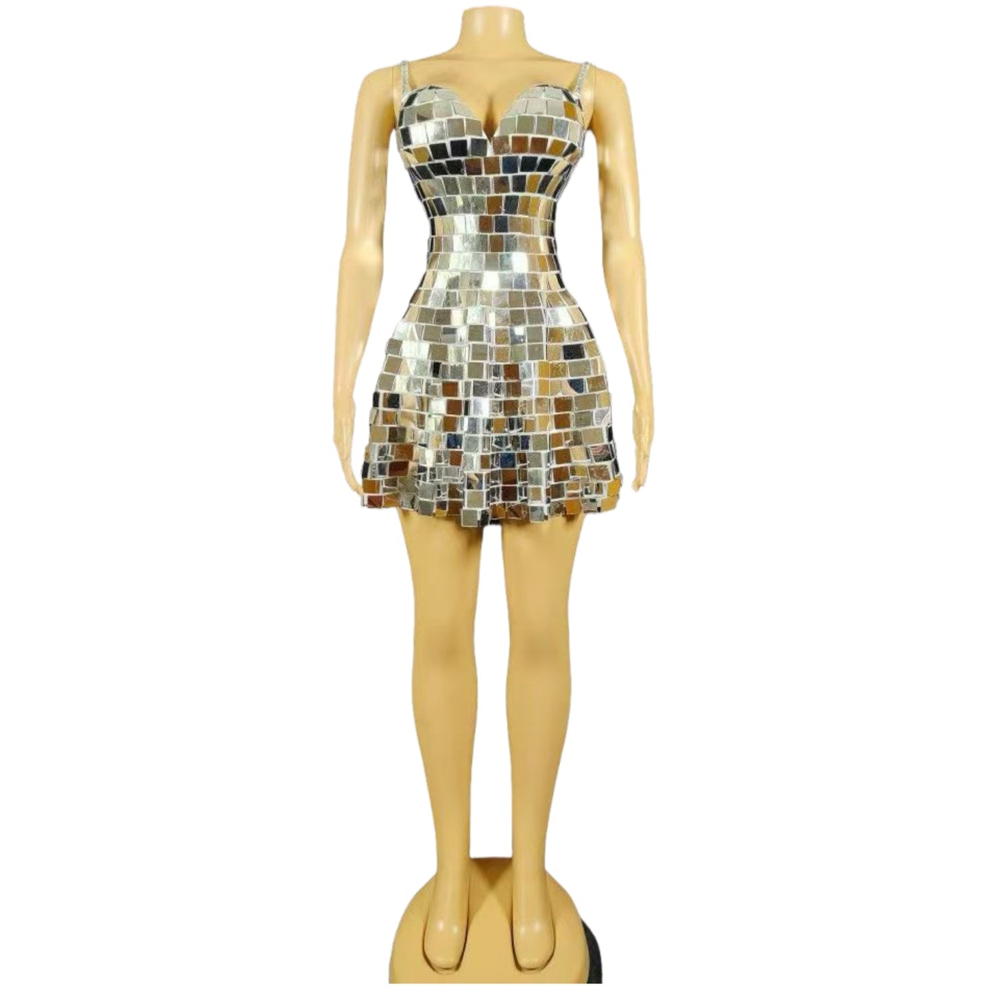 Golden Lens V-Neck Bodycon Dress Silver Cosplay Costume for Nightclub Stage Performance Party - Halloweez