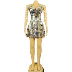 Golden Lens V-Neck Bodycon Dress Silver Cosplay Costume for Nightclub Stage Performance Party - Halloweez