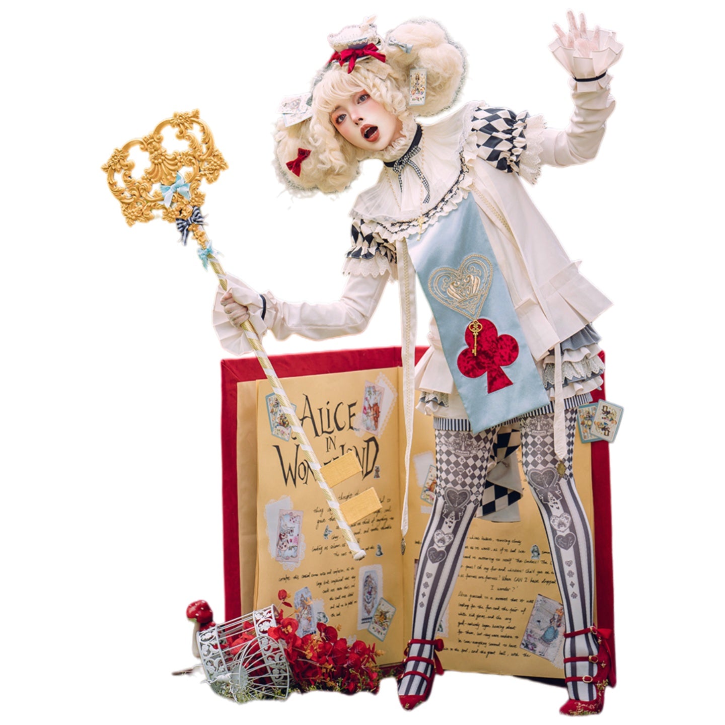 Original Lolita Chess Board Print Dress with Graff Collar Prince Cosplay Costume - Card Character Doll Inspired Outfit - Halloweez