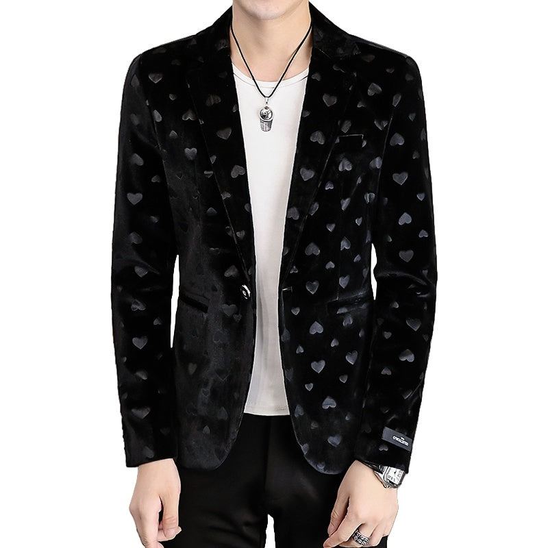 Premium Black Print Suit Jacket Men's Luxury Brand High-End Casual Velvet Blazer Youth Menswear Cosplay Costume - Halloweez