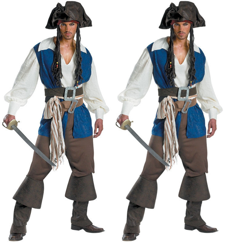 Pirates of the Caribbean Captain Jack Sparrow Cosplay Costume for Men - Halloween Movie Role Play Outfit - Halloweez