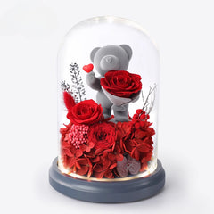 Halloweez Eternal Love Flower Gift - Exquisite Rose Bouquet in Box with Cute Bear and Bunny for Special Occasions