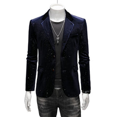 Men's Velvet Sparkle Blazer Shiny Tuxedo Jacket Korean Slim Fit Fashion Formal Suit Casual Blazer for Men - Halloweez