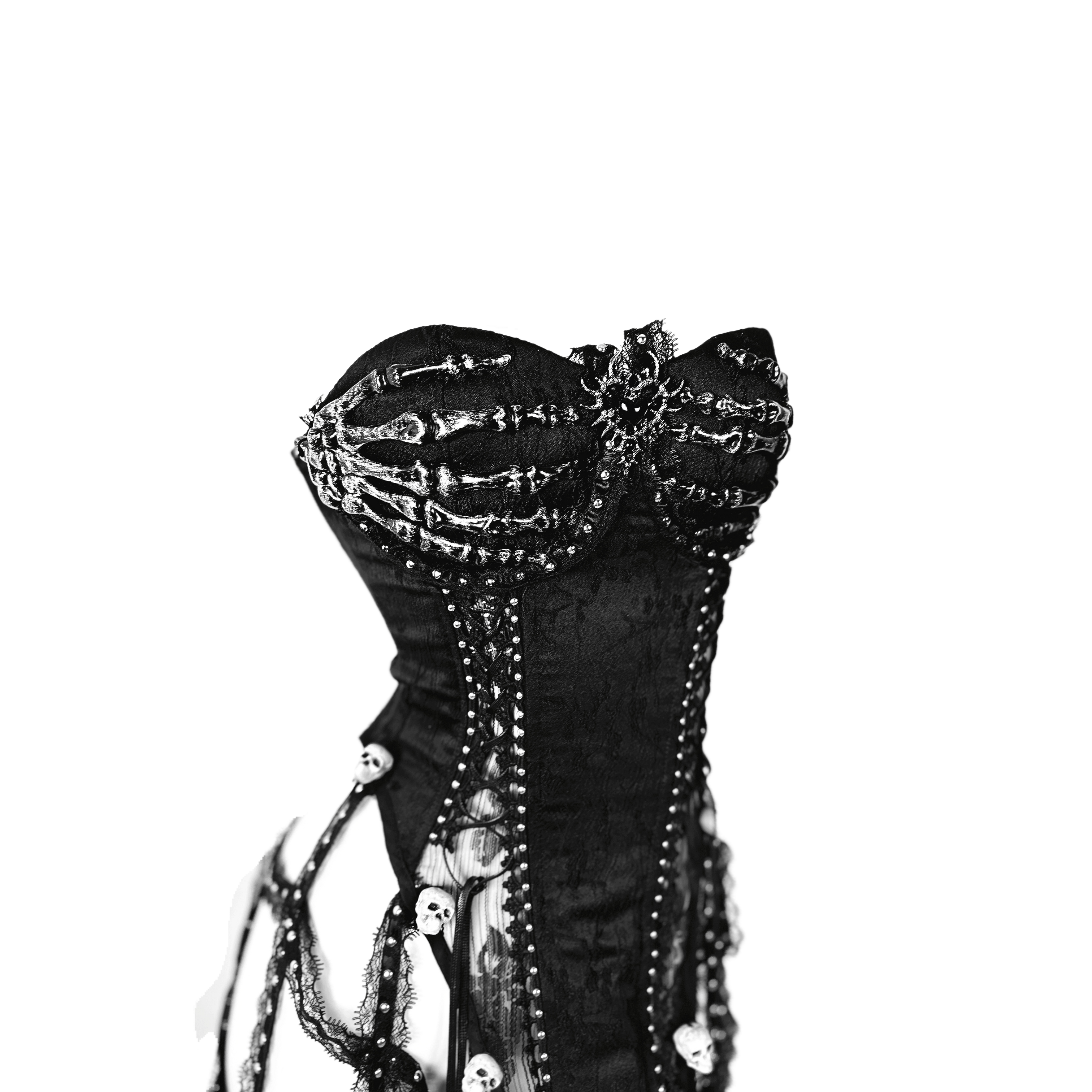 Celebrity Inspired TDH Original Heavy Work Handmade Pure Black Gothic Lace-Up Corset Cage Affordable Bustier Top with Built-in Pads - Halloweez