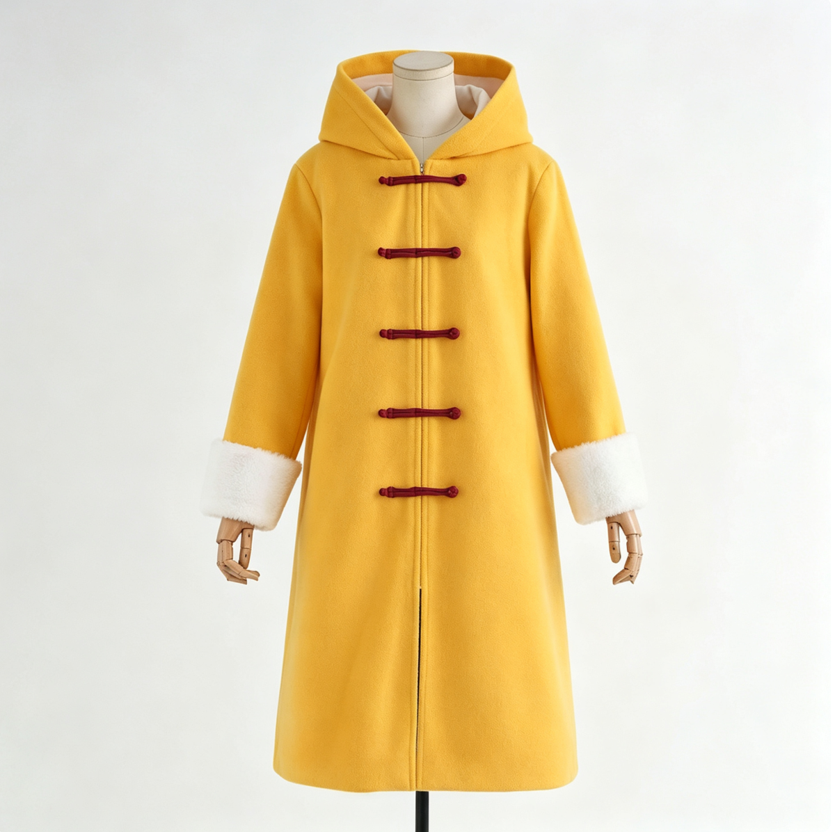 Gintama Kagura Cosplay Costume, Custom Yellow Wool Winter Coat for Halloween Comic Con