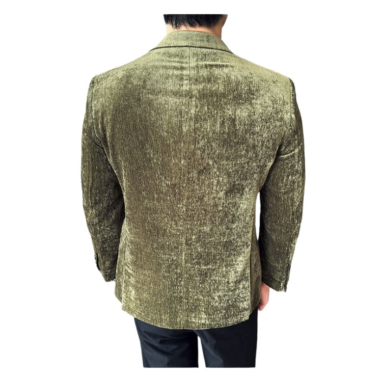 Men's Velvet Blazer with Shimmer Stripe - Elegant Cosplay Suit for Stage Performance, Halloween, and Parties - Halloweez
