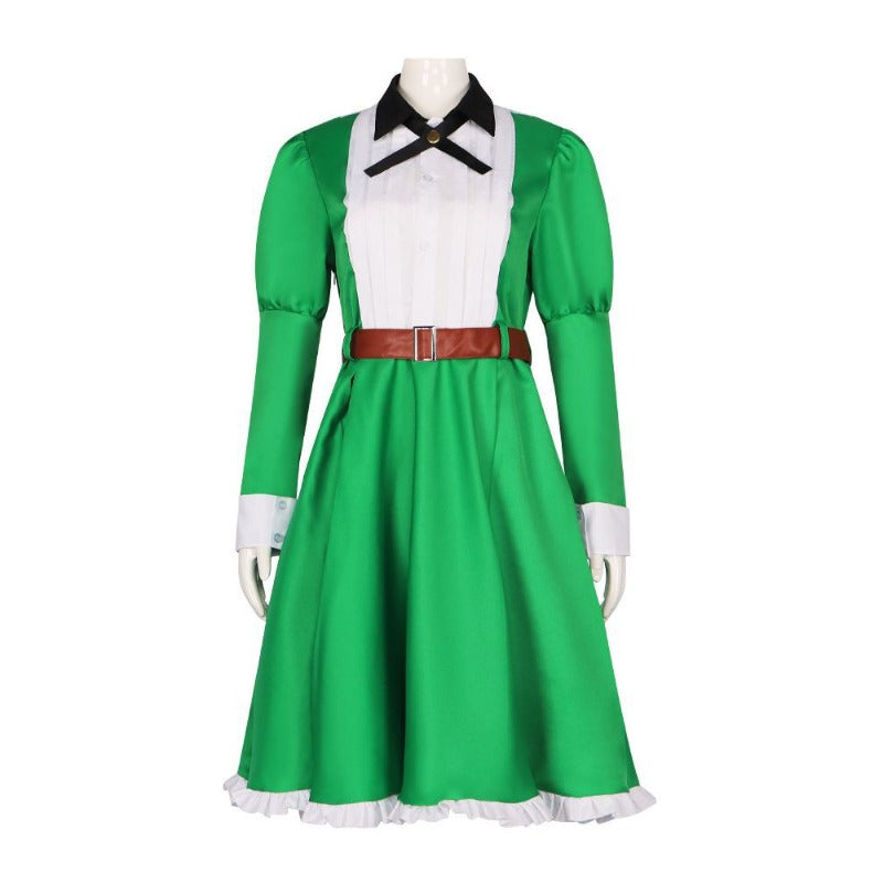 Fictional Reasoning Iwanaga Kotoko Cosplay Costume Green Long-Sleeved Dress for Women Halloween Maid Outfit - Halloweez