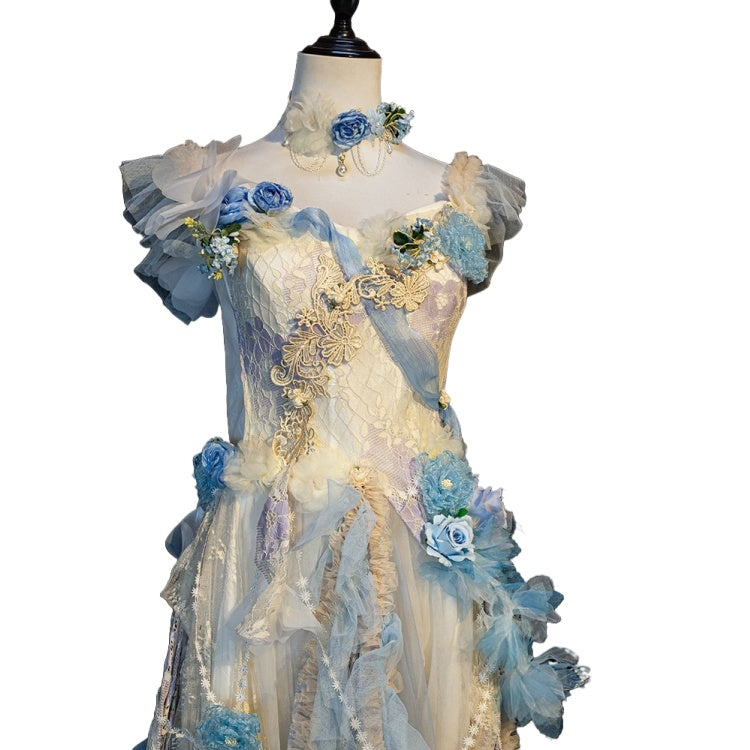 Bride Handmade Flower Wedding Dress Princess Dress - Elegant Cosplay Costume - Halloweez