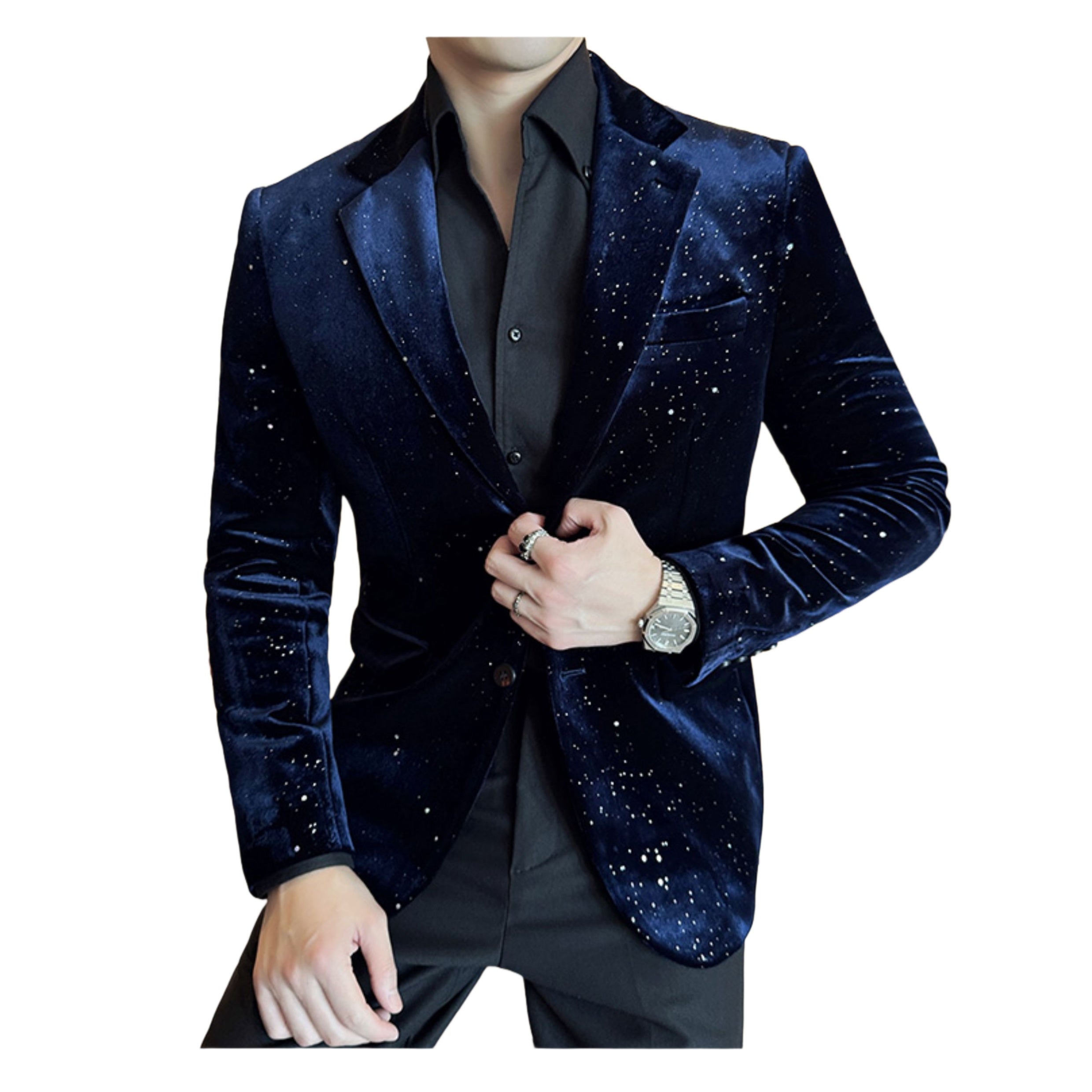 Autumn Men's Velvet Flash Gold Blazer Slim Fit Korean Style Nightclub Party Formal Suit Jacket - Halloweez