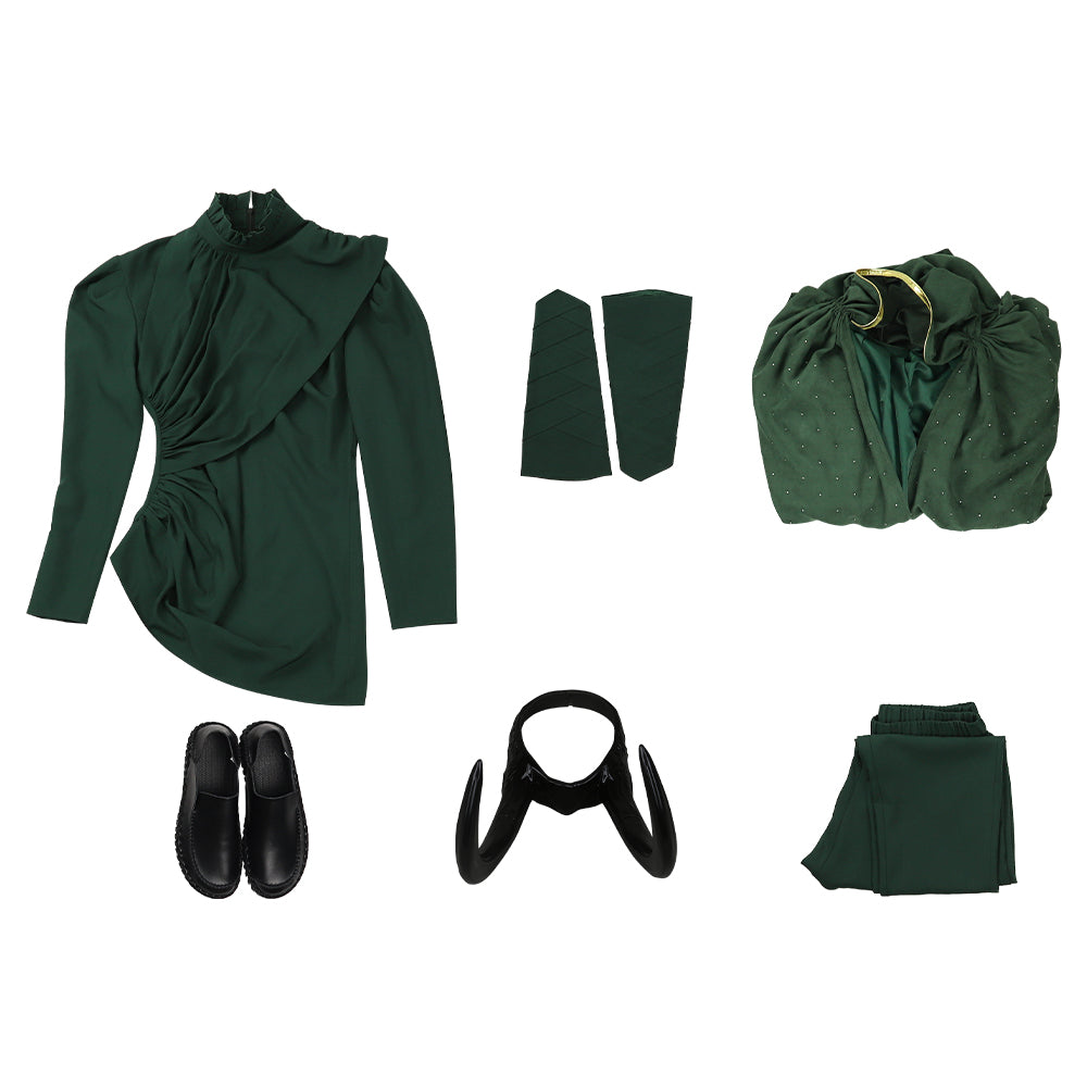 Men's Deluxe Loki Cosplay Costume - Marvel Battle Uniform with Green Cape Cloak by Halloweez