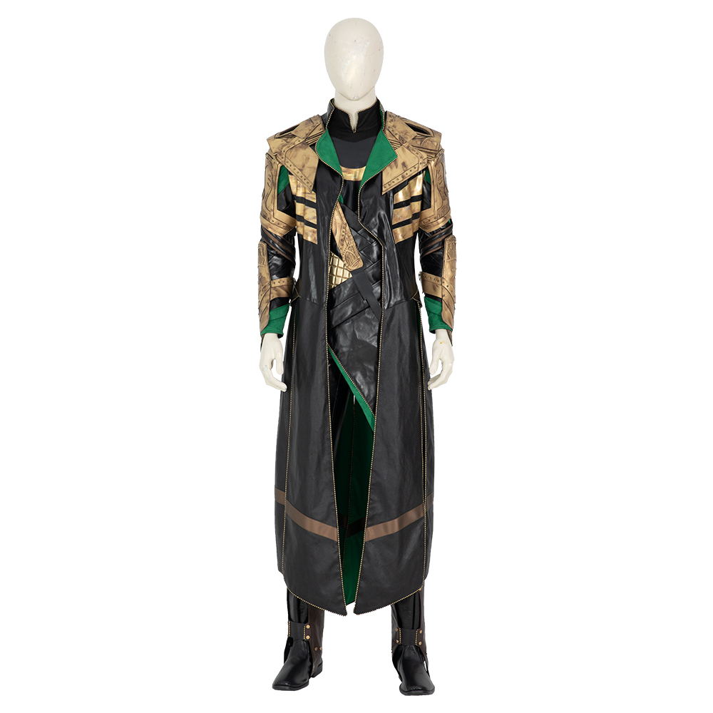 Premium Halloween Loki Cosplay Outfit, Battle Suit with Damaged Jumpsuit, Armor, and Helmet by Halloweez