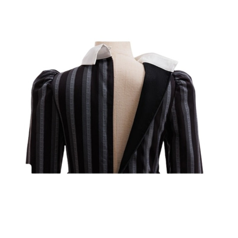 Halloween Dress for Girls Cosplay Addams Family Wednesday Heroine Stripe Fake Two-Piece Princess Dress - Halloweez