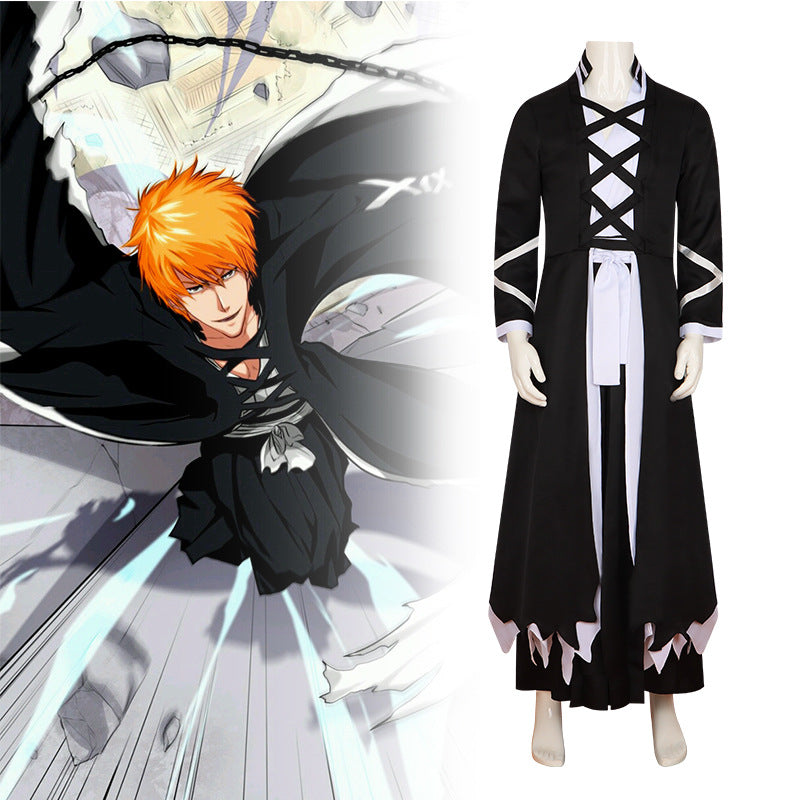 Bleach Ichigo Kurosaki Cosplay Costume - Hollowfication Robe with Cloak - Halloweez