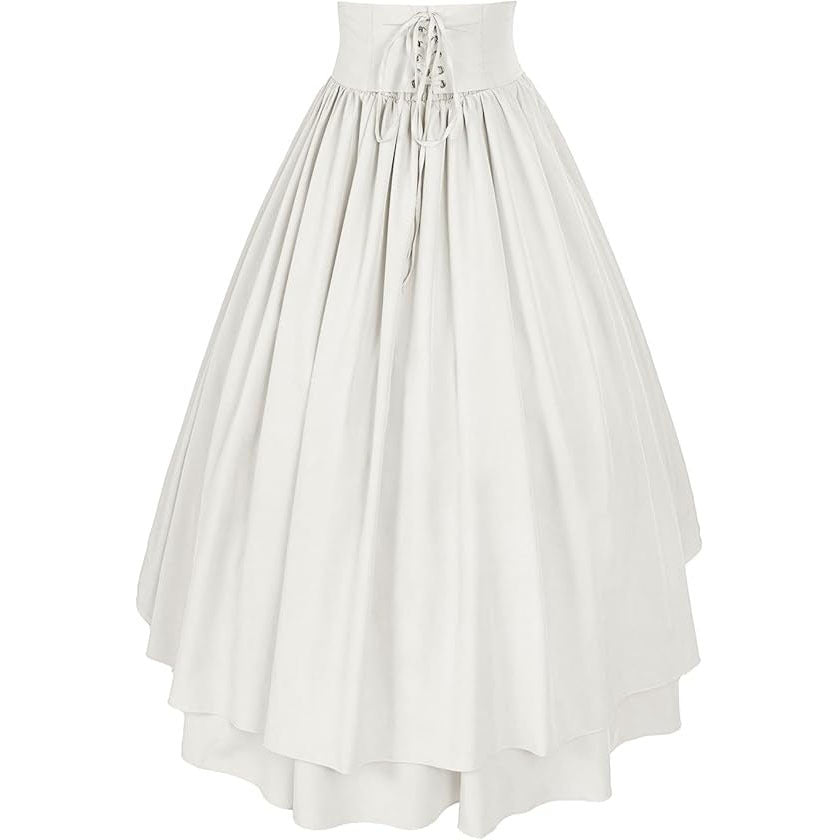 Medieval Renaissance Victorian Gothic Asymmetrical Pleated Tie Halloween Retro Midi Skirt - Halloweez