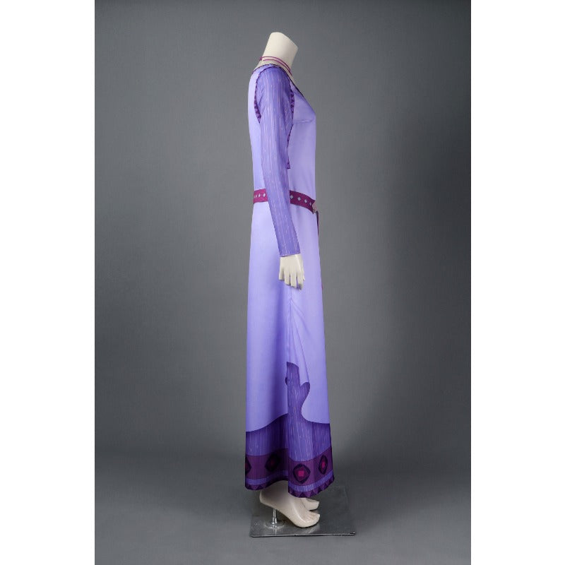 Costume de cosplay élégant d'Halloween Asha - Robe de princesse violette Disney Wish pour adultes