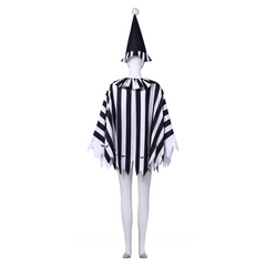 Joker Party Cosplay, Custom Black White Striped Cloak for Halloween & Stage Performance