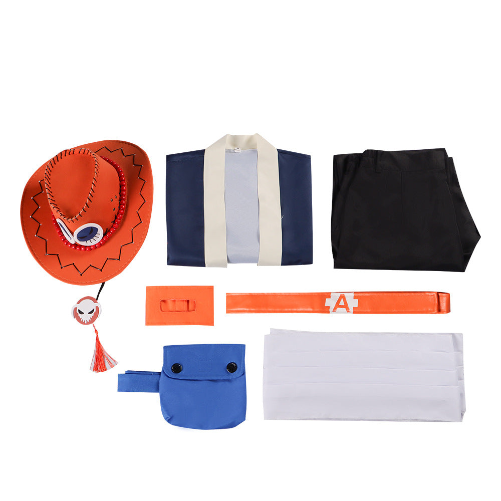 One Piece cosplay Ace of the Fire Fist cosplay kimono set 2D anime role play costume with hat - Halloweez