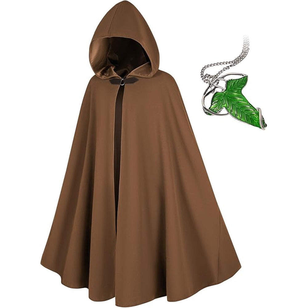 Custom Medieval Cloak with Leaf Necklace Brooch - Performance Costume - Halloweez