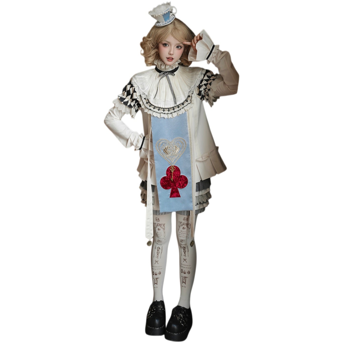 Original Lolita Chess Board Print Dress with Graff Collar Prince Cosplay Costume - Card Character Doll Inspired Outfit - Halloweez