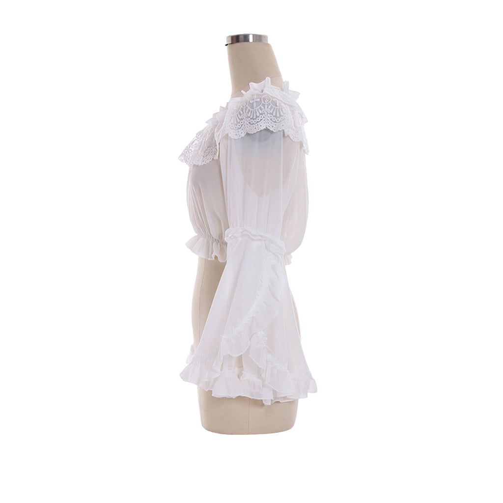 Halloweez Strapless Lolita Blouse with Chiffon Trumpet Sleeves for Women and Girls