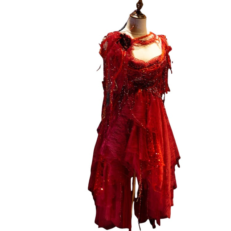 Dark Red Vampire Halloween Gothic Performance Costume for Cosplay - Halloweez