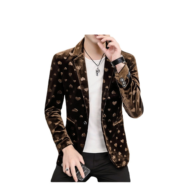 Premium Black Print Suit Jacket Men's Luxury Brand High-End Casual Velvet Blazer Youth Menswear Cosplay Costume - Halloweez