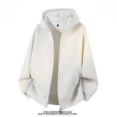Men's Zip‑Up Hoodie Jacket,Loose Minimalist Premium Autumn Sports Outerwear Custom