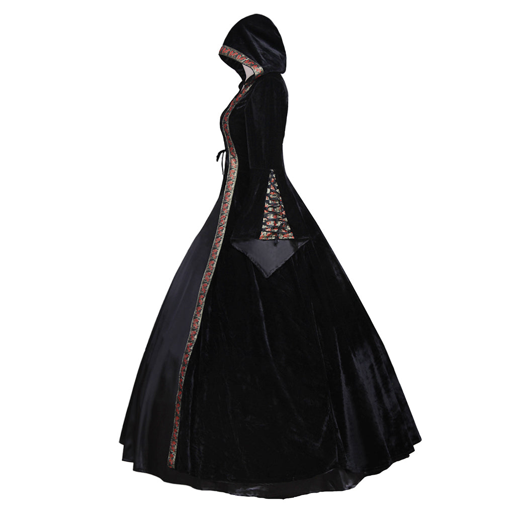 Elegant Halloweez Victorian Rococo Gothic Punk Black Velvet Dress Cosplay Costume