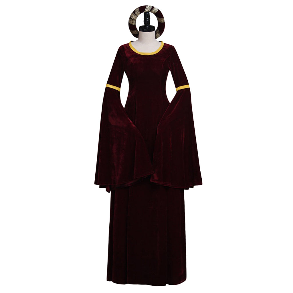 Elegante vestido renacentista rojo oscuro para Halloween para cosplay y eventos especiales