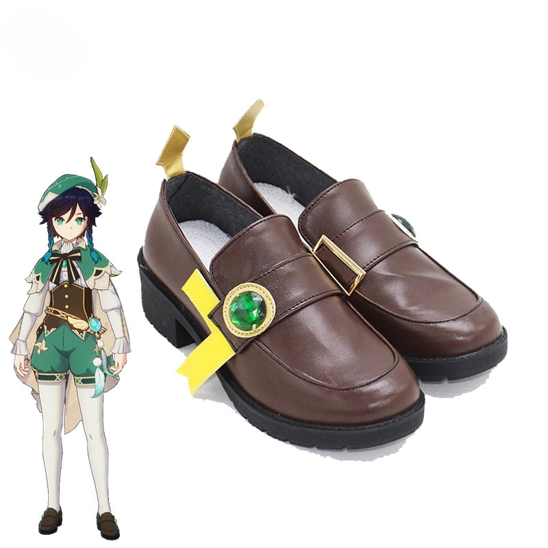 Halloweez Venti Cosplay Shoes - Premium Brown Leather High Heels for Genshin Impact Fans - Halloweez