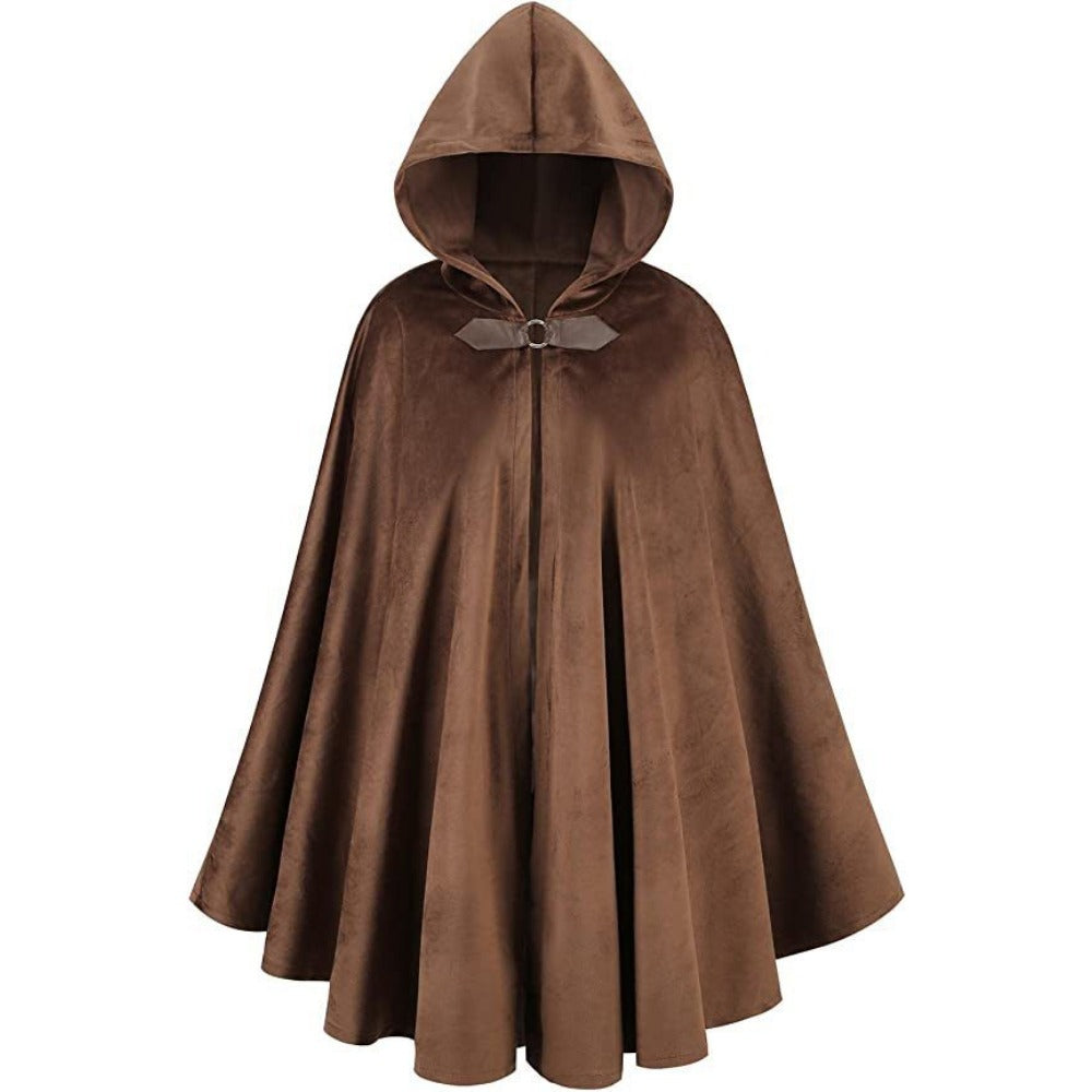 Medieval Deer Suede Cloak Halloween Vintage Battle Warrior Magic Robe Cosplay Costume - Halloweez