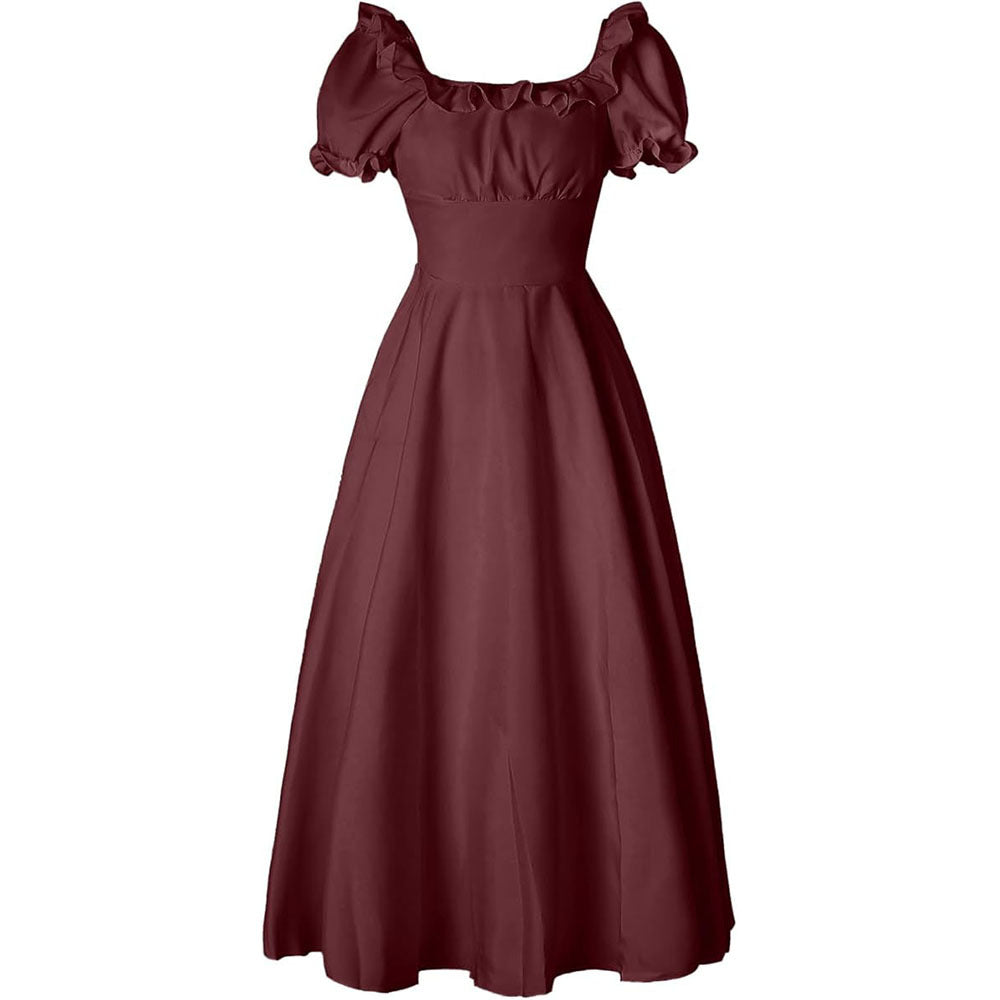 Medieval Renaissance Victorian Peasant Retro High-Waist Short-Sleeve Dress - Halloweez