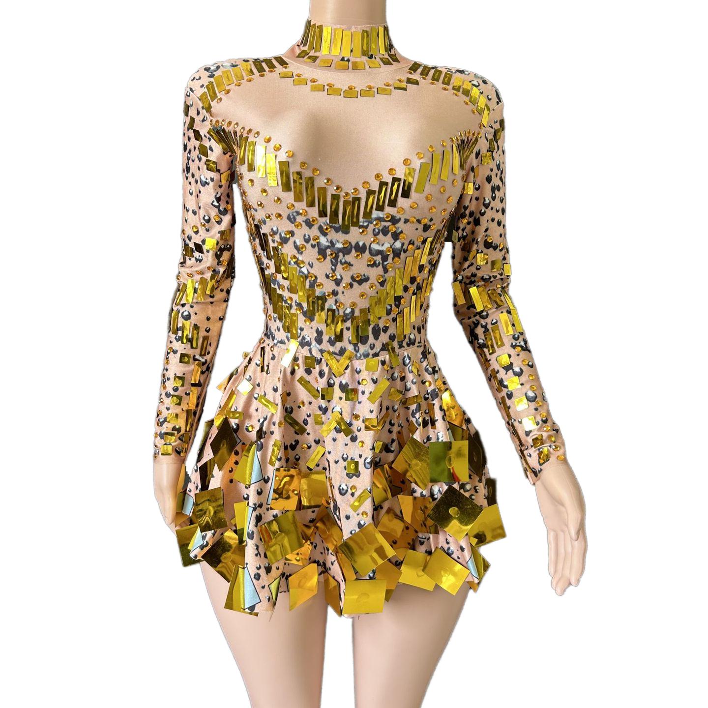 Nofans Spring Long Sleeve Slim A-Line Short Hem Diamond Lens Halter Backless Evening Gown Sexy Cosplay Dress - Halloweez