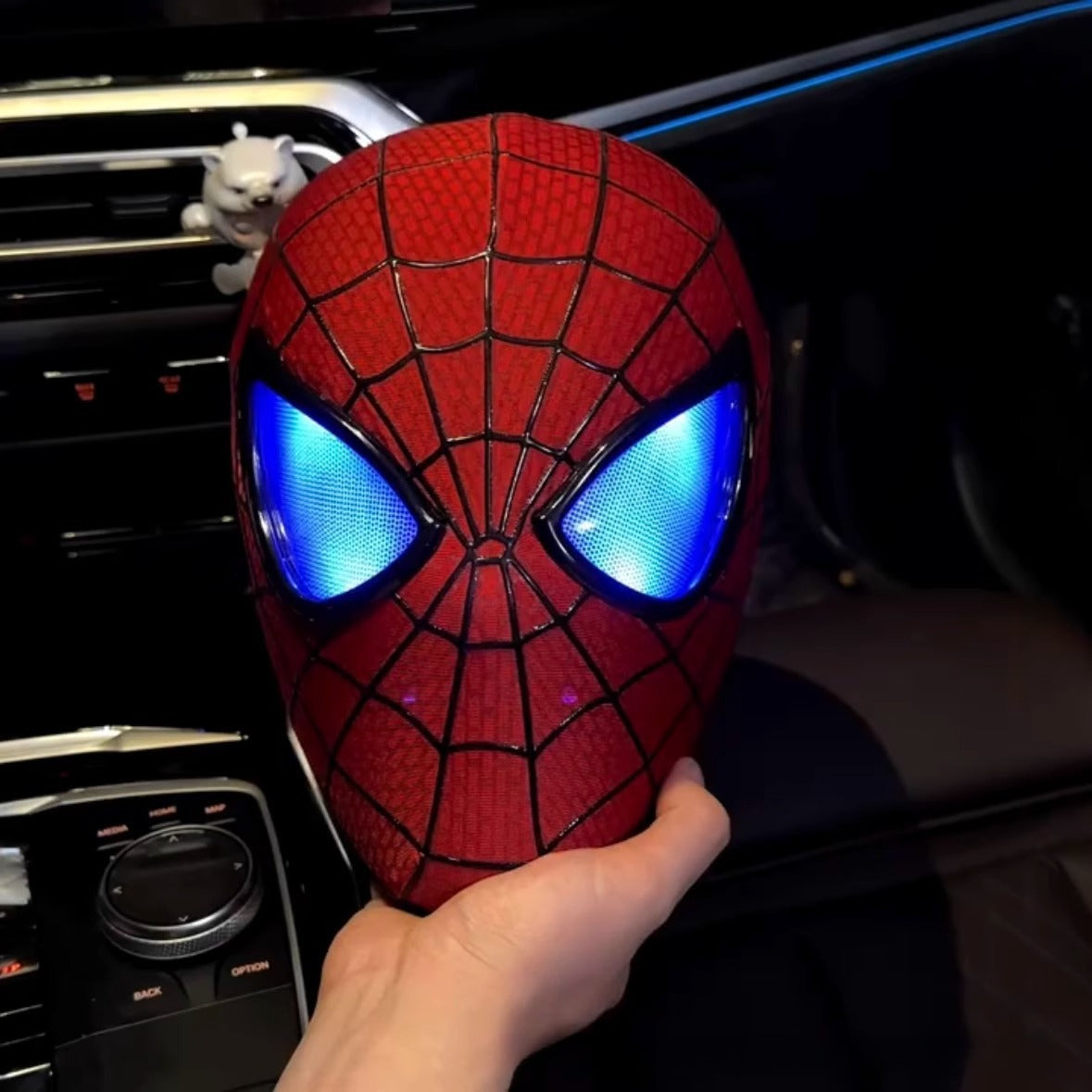 Spider Hero Mask, Electric Movable Eyes, Touch LED Light, Ring Remote Control
