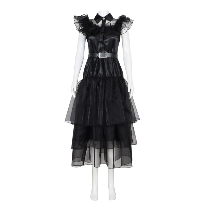 Wednesday Addams Cosplay Dress from The Addams Family TV Show - Perfect for Halloween and Cosplay Events