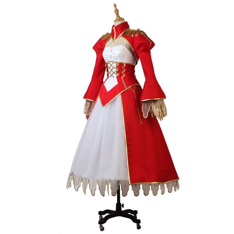 Disfraz de Cosplay de Nerón Claudio para Halloween: vestido rojo y blanco para la Gran Orden de Navidad