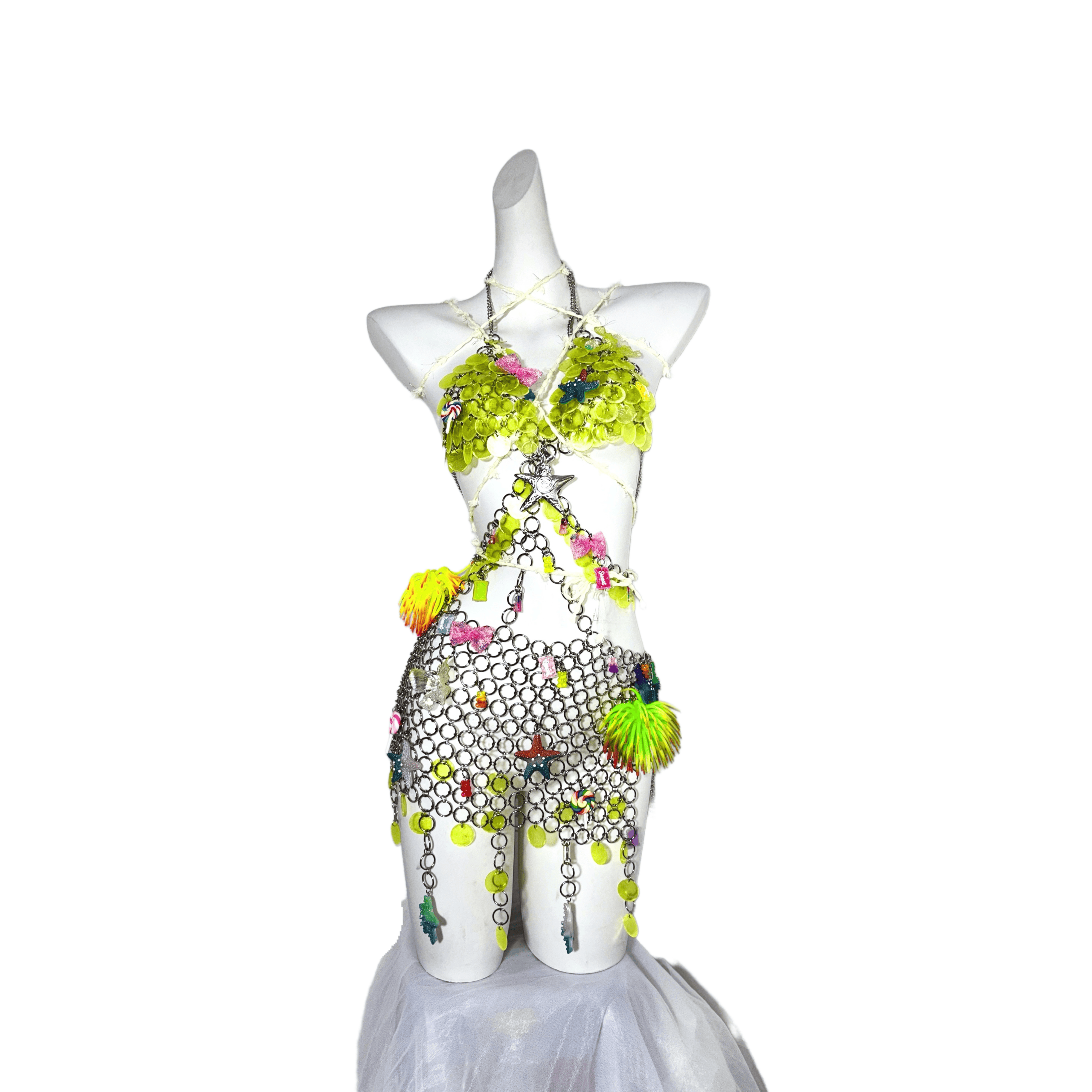 Coral Princess TDH Original Subculture Metal Chain Patchwork Dress 3D Candy Glitter Sequin Gown Cosplay Costume - Halloweez