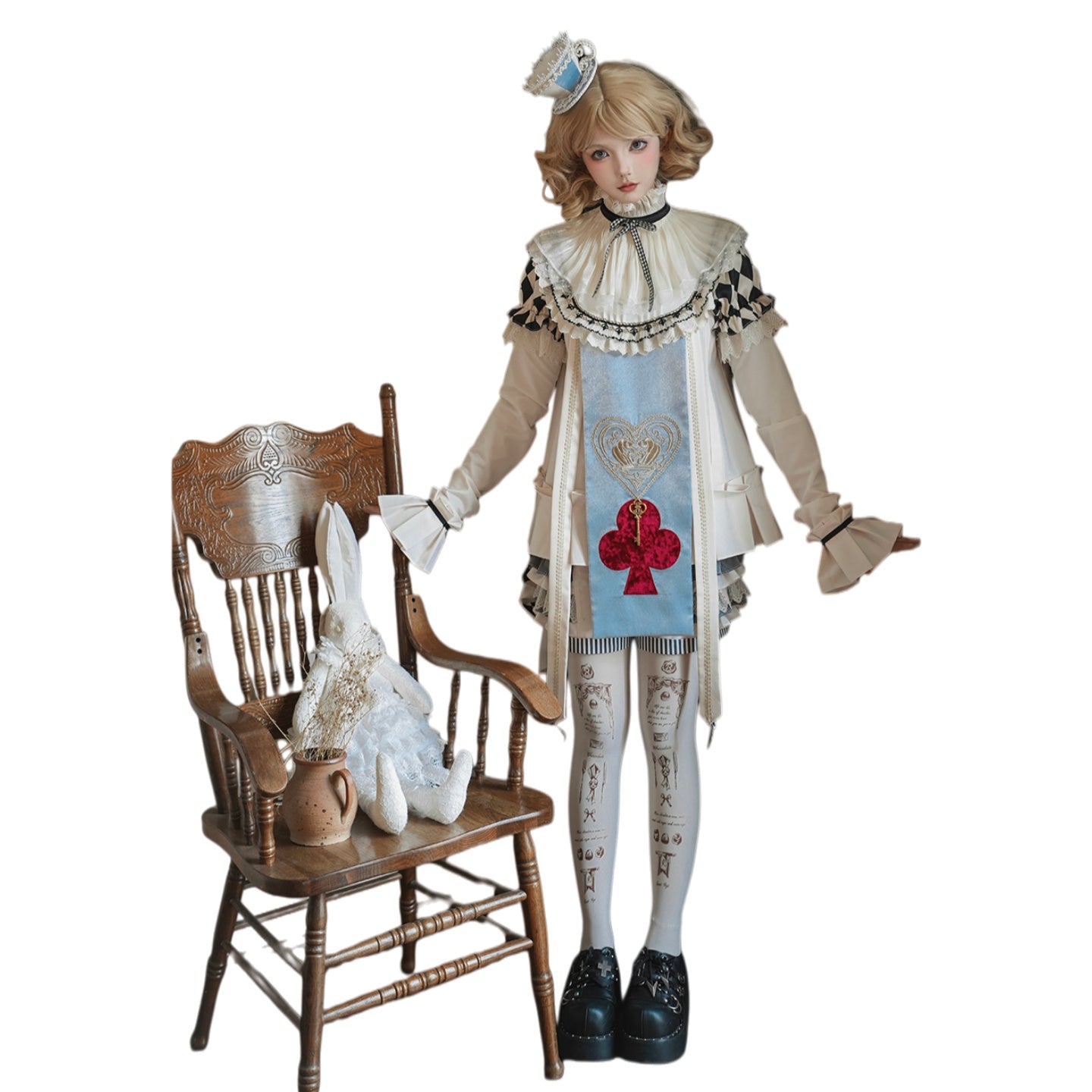 Original Lolita Chess Board Print Dress with Graff Collar Prince Cosplay Costume - Card Character Doll Inspired Outfit - Halloweez