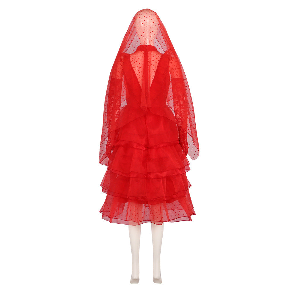 Beetlejuice Lydia Red Wedding Cosplay Costume Gothic Halloween Dress - Movie Beetlejuice Lydia Deetz - Halloweez