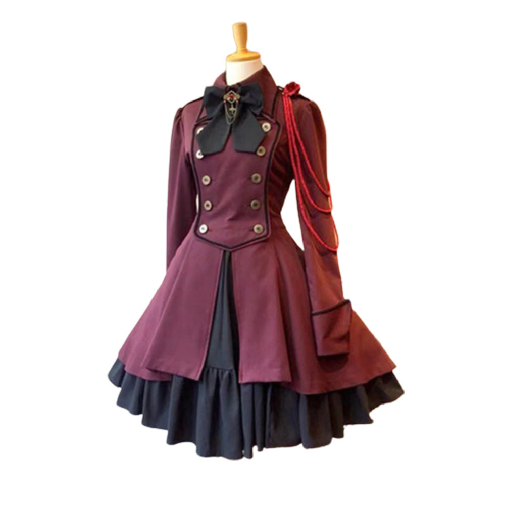 Medieval Renaissance Gothic Steampunk Dress with Bow Long Sleeve Lace Cosplay Costume